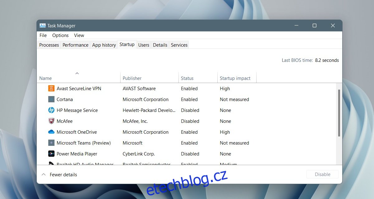 položky při spuštění systému Windows 11