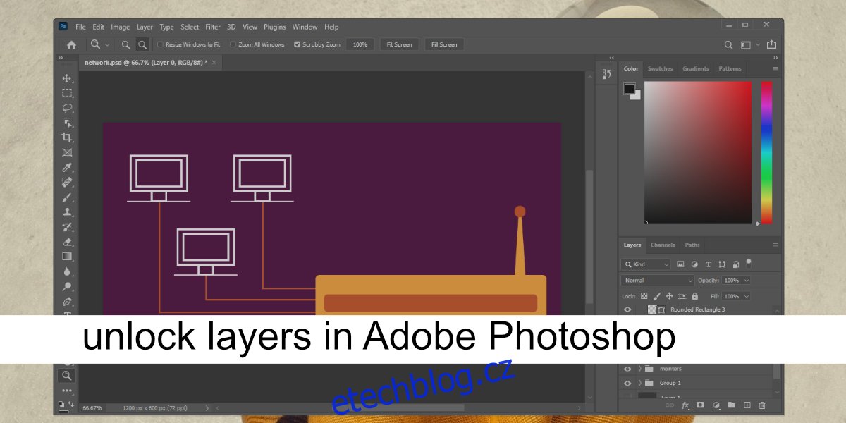 odemknout vrstvy v aplikaci Adobe Photoshop