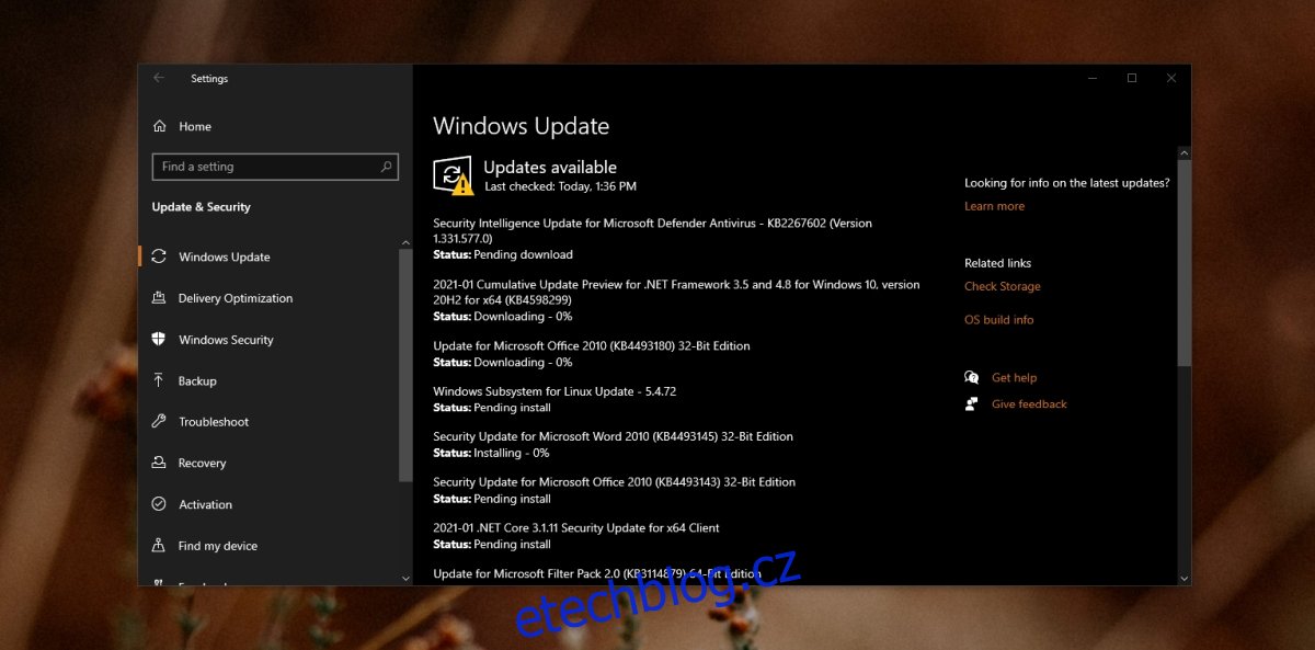 Windows Update čeká na instalaci
