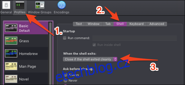 Jak automaticky zavřít terminál macOS při ukončení procesu