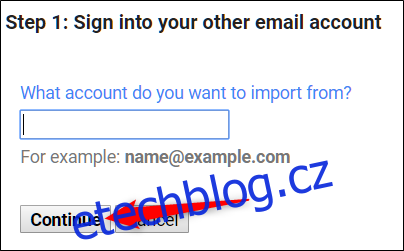 Zadejte e-mailovou adresu, ze které chcete migrovat e-maily, a poté klikněte 