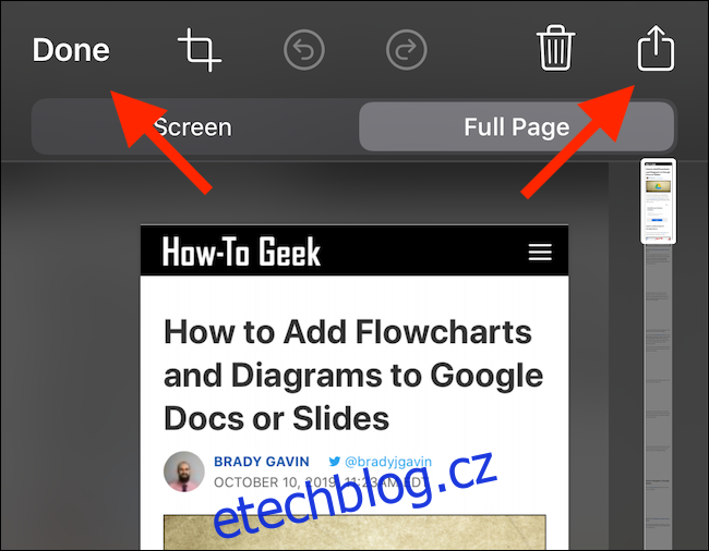 Klepnutím na tlačítko Sdílet exportujete PDF do aplikace nebo 