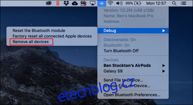 Klepněte na ikonu Bluetooth, vyberte 