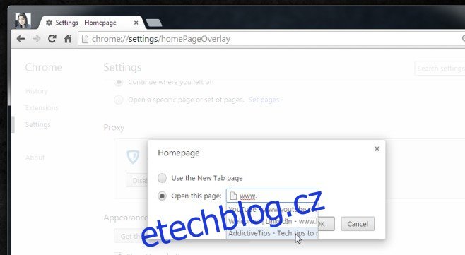Přizpůsobte, jakou stránku nebo web se otevře domovské tlačítko Chrome