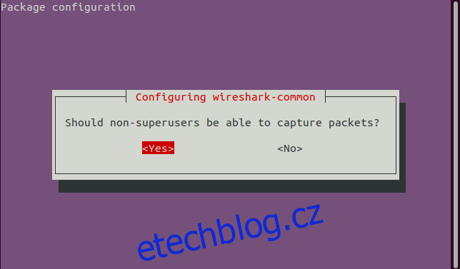 Obrazovka možností umožňující uživatelům bez oprávnění root spouštět Wireshark s 