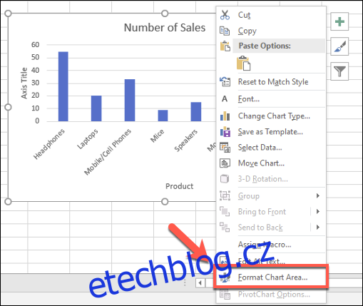 Další změny formátování sloupcového grafu aplikace Excel můžete provést kliknutím pravým tlačítkem myši na graf a kliknutím na 
