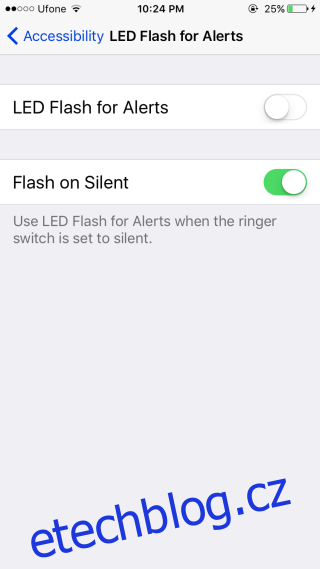 Jak povolit upozornění LED bleskem, pouze když je váš iPhone tichý
