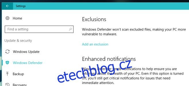 Jak vyloučit soubor, složku nebo proces z programu Windows Defender v systému Windows 10