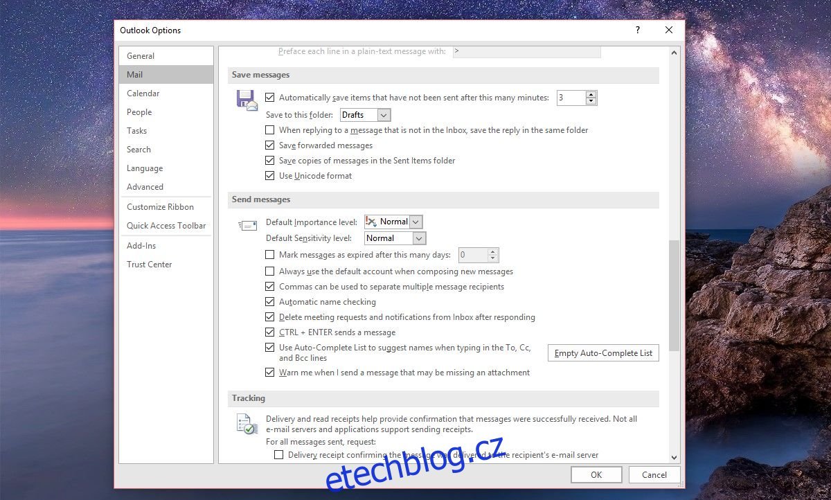 Jak zastavit ukládání odeslaných e-mailů v aplikaci Outlook 2016