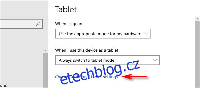 V nastavení Windows 10 Tablet klepněte na 