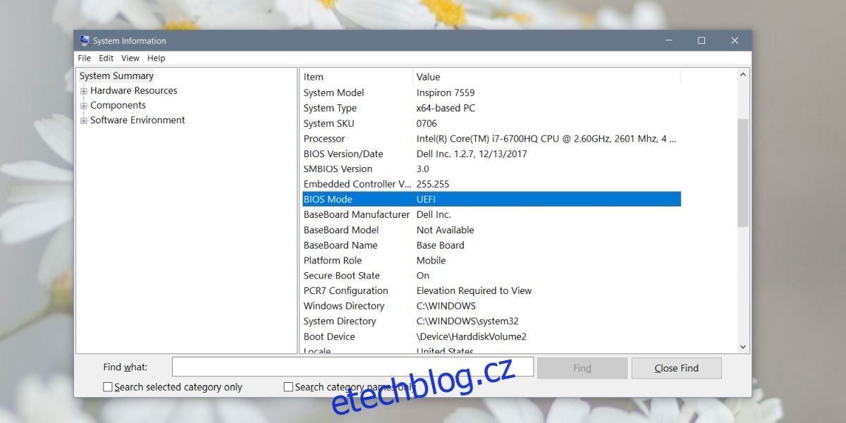 Jak zkontrolovat, zda máte ve Windows 10 starší firmware UEFI nebo BIOS
