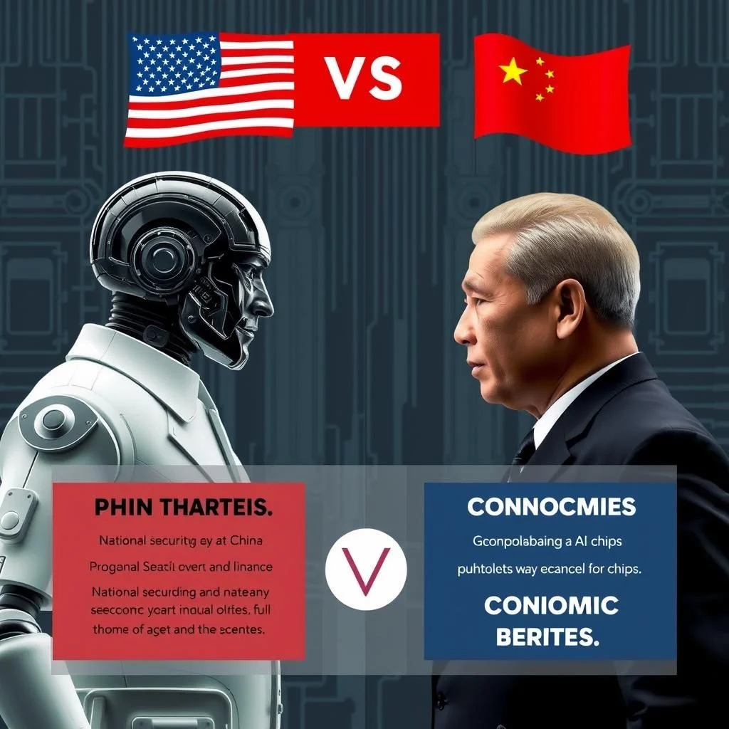 Obrázek představuje konfrontaci mezi robotem a asijským mužem, s vlajkami USA a Číny v pozadí. Robot je bílý, má černo-šedou hlavu a hrudník s viditelnými klouby a dráty. Muž je starší, s krátkými šedými vlasy, na sobě má tmavý oblek s bílou košilí a tmavou kravatou. Oba se dívají doprava. V dolní části obrázku jsou dva barevné obdélníky s textem, jeden červený s nápisem "PHIN THARTEIS" a druhý modrý s nápisem "CONNOCMIES". Mezi obdélníky je bílý kruh s červeným symbolem "V". V horní části jsou vlajka USA vlevo, nápis "VS" uprostřed a vlajka Číny vpravo.